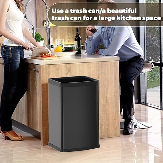 YOJIA 6.6 Gallon/25L Stainless Steel Square Trash Can, Large Capacity Kitchen Garbage Can, Business Trash Bin, Tall, Elegant, Black Waste Basket, for Home, Office, Hotel (25L Black)