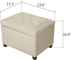 Decent Home 24" Storage Ottoman, Fabric Ottoman Foot Rest Stool with Hinged Lid, Tufted Rectangle Upholstered Footstool, Load Up to 350 lb, for Living Room, Bedroom, Dorm, Tan