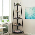 CAPHAUS Tall Corner Shelf Stand, 5-Tier Display Shelves, Ladder Corner Wood Storage Plant Bookshelf with Metal Frame, Versatile Shelving Unit Bookcase for Home Office Space, Dark Grey