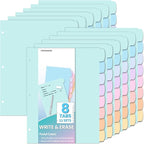 Forvencer 96Pcs/12Set Binder Dividers with Tabs, Big 8 Tabs, Write&Erase Plastic Dividers for 3 Ring Binder, Binder Tabs for Organizer, 3 Ring Binder Dividers with Tabs for School Office Home Supplies