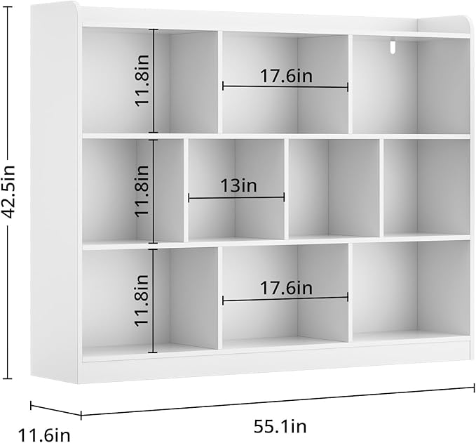 DIYART White Bookshelf, Wood Bookcase with 3 Tier Open Shelves, 10-Cube Minimalist Storage Shelf for Living Room, Bedroom, 55.1" W x 42.5" H