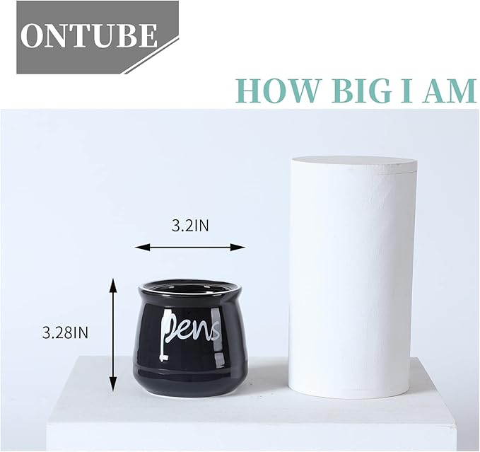 ONTUBE Porcelain Pens Holder Stand,Ceramic Pencils Holder (Black)