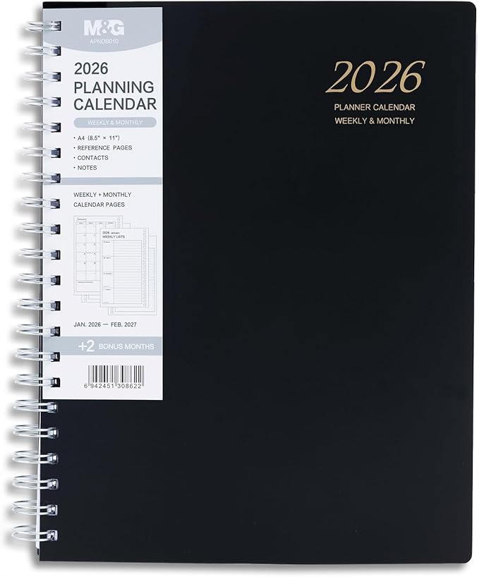 M&G 2026 Planner, Weekly and Monthly Planner Calendar, Jan 2026-Feb 2027 Agenda Book With Monthly Tabs for School Work Home Supplies, A4 8.5" x 11"