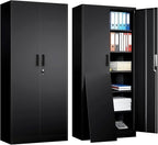 TaskStorz Metal Garage Storage Cabinets,71” Tall Metal File Cabinet with 5 Adjustable Shelves, Lockable Storage Cabinets for Office, Home, Garage, Warehouse 71" H x 32" W x 16" D (Black)