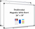 AMUSIGHT 2 Pack Double-Sided Magnetic Whiteboard, 24" x 18" Dry Erase Board, Aluminum Frame White Board for Wall, Hanging Mounting White Board Dry Erase Marker Board for Office, School, Home