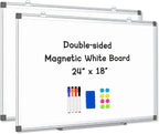 AMUSIGHT 2 Pack Double-Sided Magnetic Whiteboard, 24" x 18" Dry Erase Board, Aluminum Frame White Board for Wall, Hanging Mounting White Board Dry Erase Marker Board for Office, School, Home