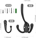 ZAYBOD 10 Pack Heavy Duty Wall Mounted Black Coat Hooks With 30 Screws - Mudroom, Backpack, Robe, Hat Hooks (Two Types of Hooks + Three Types of Screws Included)