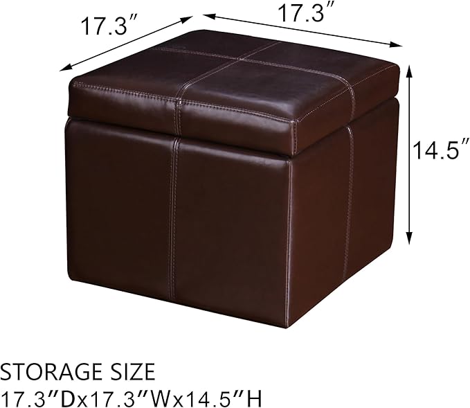 Adeco Faux Leather Cube Storage Ottoman, Brown Ottomans for Living Room, Bedroom
