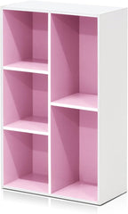 Furinno LUDER Book Shelf, 5-Cube Bookshelf, Reversible Bookcase, 9.4 x 19.5 x 31.5, for Living Room, Bedroom, Home Office, White/Pink
