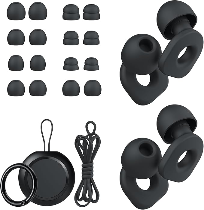 LOETRUY 2 Pairs of Ear Plugs for Sleeping,Reusable Hearing Protection Earplugs with 8 Pairs Ear Tips & One Connector Cord,Soft Ear Plugs for Noise Reduction,Concert,Musician & Work - 25dB-30dB