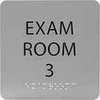 ADA CENTRAL SIGNS - 6" X6" Exam Room 3 Sign - ADA Compliant Tactile Graphics Grade 2 Braille Text Acrylic Wall Signs - Educational Institution Directional Assistance Test Center Door Sign for Schools