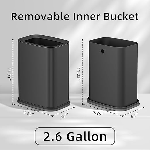 KHMMGK 2.6 Gal Black Bathroom Trash Can,Metal Waste Baskets with Removable Inner Bucket,Small Office Garbage Can