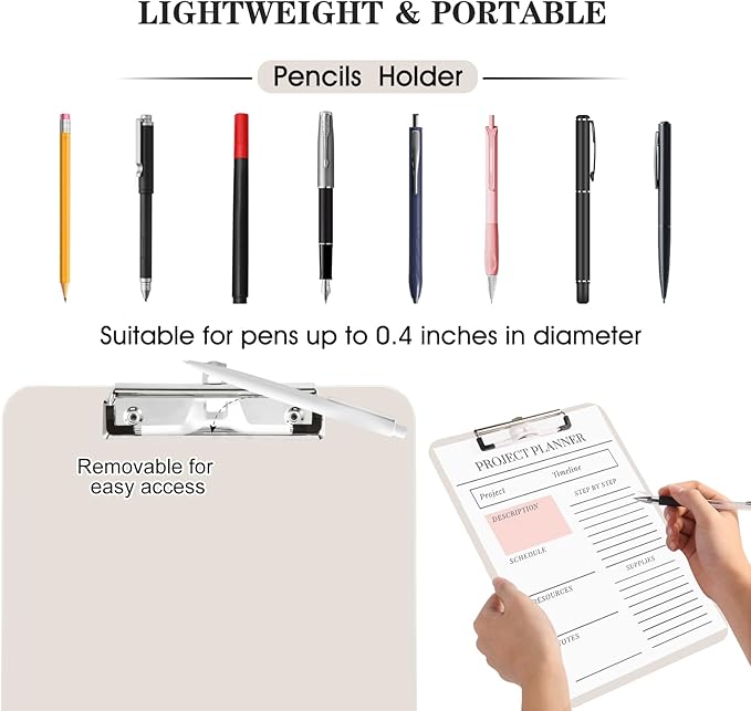 TFDLCG zm Plastic Clipboard with Pen Holder,Standard A4 Size,Nursing Clip Boards 8.5x11 Heavy Duty,Low Profile Clipboards for Women Kids Teacher,School Office and Home,Light Gray