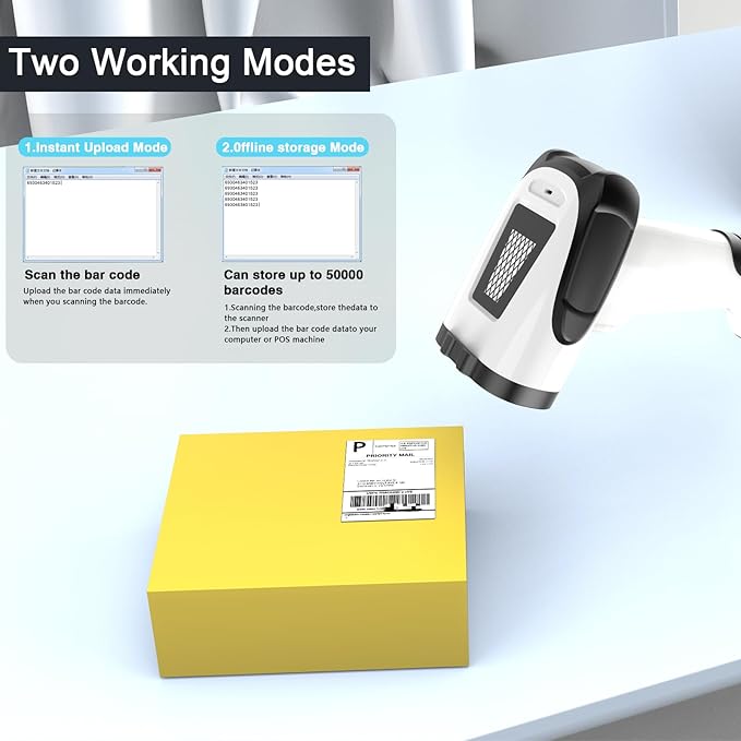 Laser Wireless Handheld Barcode Reader with Stand Bluetooth & 2.4Ghz and USB Wired 3 in 1 Working 1800mAh for Computer POS, Handheld 1D Bar Code Reader for Warehouse Library Supermarket