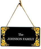 Signs ByLITA Sunflower Corners Black Background Personalized Hanging Wall or Door Sign (5 x 10") | Custom Signage for Your Home & Business
