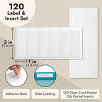 Juvale Clear Vinyl Binder Spine Label Pockets - Adhesive Label Pockets for Binders - Vinyl Sleeves for File Organizers - Clear Sleeves & Cardstock Inserts - 120 Holders & 126 Inserts, 1x3in