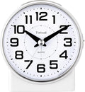 Tinload 4.3" No Ticking Analog Alarm Clock,Silent Readable for Seniors,Easy to Set,Gradual Rise Alarm,Big Numbers,On/Off Switch on Side,Gentle Wake,Snooze,Lighted on Demand,Battery Operated,White