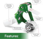 TAPEWELL Heavy Duty Metal Frame 2 Inch Wide Packing Tape Dispenser Gun with Special Ergonomic Handle, 3" Core, Premium Tempered Steel Blade