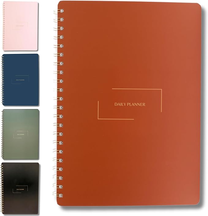 Merely Home | Durable & Sleek | Undated Daily and Weekly Planner | 8.25" x 11.75" | To Do List Notebook for Work | Simple Design | Multiple Layouts | Planner and Notebook in One (Rust, Daily Planner - Portrait)