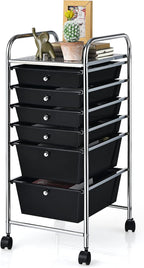 Giantex Rolling Storage Cart with 6 Drawers, Multipurpose Mobile Organizer Cart for Tools Scrapbook Paper Home Office School (Black)