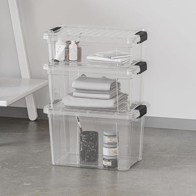 Superio Clear Storage Boxes with Lids, 21 Quart Plastic Container Bins for Organizing, Stackable Crates, BPA Free, Non Toxic, Odor Free, Organizers for Home, Office and Dorm, 4 Pack