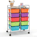 GLACER 10 Drawer Rolling Cart, Storage Cart with Lockable Whieels & Metal Frame, Trolley for Art Craft Oganizer, Mobile Utility Cart for Office, School, Classroom, Kitchen (Rainbow Color)