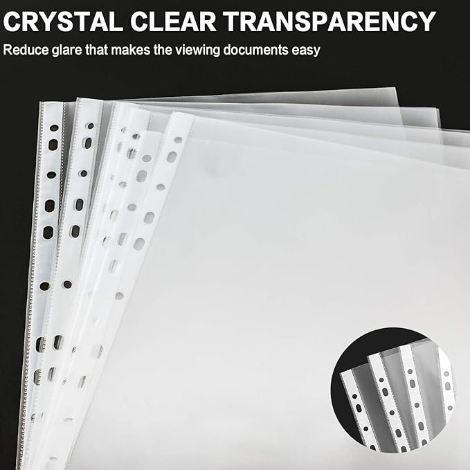 Sheet Protectors, PANDRI 800 Pack Clear Heavy Duty Plastic Page Protectors Sheet Reinforced 11-Hole Fit for 3 Ring Binder Fits Standard 8.5 x 11 Paper, 9.25 x 11.25 Top Loaded, Excluding Acid