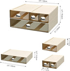 OSteed Spacious Desktop Storage Box, 1 Large 1 Middle & 2 Small Storage Drawers, Stackable Office Desk Drawer Organizer and Accessories, Printer Paper Organizer, Cream Plastic Drawers for Workspace