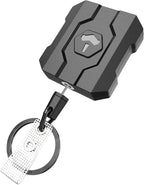 VYNCS Retractable Keychain Badge Holder with Belt Clip, Heavy Duty Carabiner ID Badge Clip Reel, 32” Steel Retractable Cord, 10 oz Rebound，1pcs Black Belt Clip