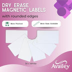 Availey 30 Pieces (5 x 3) - White Magnetic Dry Erase Labels - Reusable Strips for Classroom Home Office Garage Refrigerator Blank Writable Erasable Cards Name Tags Students Locker Shelf