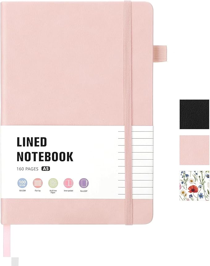 Thboxes 160 Pages Lined Journal Notebook, 5.71" X 8.27" Writing & Journaling Hardcover Executive Notebooks for Student Worker Women Men Notepads Journals for Writing Travel & Organization, Pink