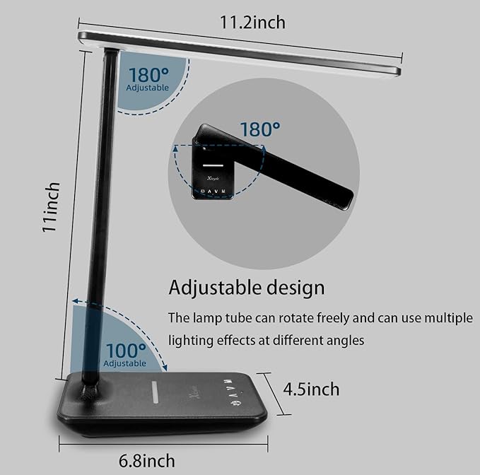 Xicyole Desk lamp,LED Lamp with Wireless Charger,USB Charger Port,Touch Control,3 Color Modes,5 Brightness Levels,Eye-Protecting Table Lamp,Led Lights for Bedroom,Home,Office,Black