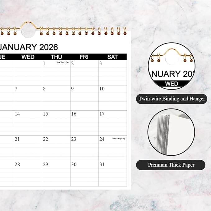 Calendar 2026 - Wall Calendar 2026 Runs from January 2026 to December 2026, 12 Months Calendar with Thick Paper for Planning at Home or Office, 8.5 x 11 Inch, Black