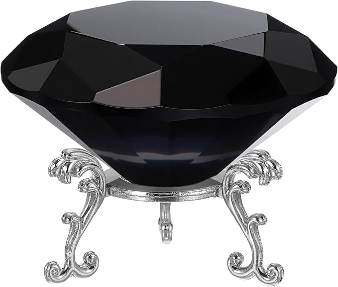 PATIKIL Diamond Crystal Paperweight, 80mm / 3.15" Crystal Paperweight Paper Weight with Silver 19 Metal Base for Home Office Desktop Table Decor Wedding Party Ornaments, Black