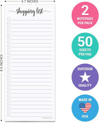 321Done 2-Pack Slim Shopping List Notepad, Made in USA - 3.7x8.5, College Ruled, Minimalist Stylish Handheld Grocery List, Store, Market, Pad for Planning, Organizing, Meal Prep - 50 Sheets per Pad