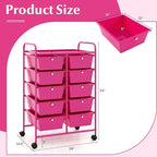 LDAILY 10 Drawer Rolling Cart, Storage Cart Organizer on Wheels, Drawer Cart with Metal Frame & Large Storage Capacity, Rolling Cart with Drawers for Living Room Classroom, Office