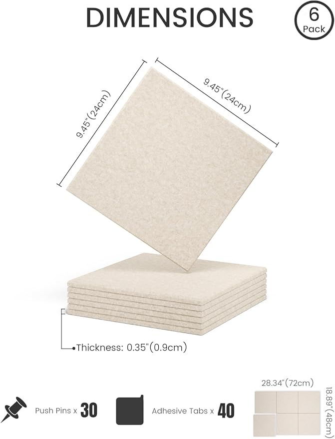 Fluxynara Felt Bulletin Board Tiles -28"x18" Cork Board Alternative for Office Decor, Push Pin Board Wall Organizer 6-Pack - Oatmeal