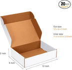 JOWLOT 12x9x3 inch Shipping Boxes Set of 20, White Corrugated Cardboard Box Literature Mailer for Mailing Packing Moving and Storage