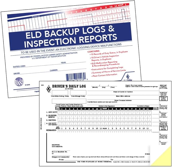 ELD Backup Driver Log Book 5-pk. with Detailed Driver Vehicle Inspection Report & Daily Recap - Book Format, 2-Ply Carbonless, 8.5" x 5.5", 10 Sets of Forms Per Book - J. J. Keller & Associates