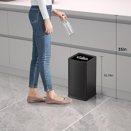 YOJIA 4 Gallon/15L Square Trash bin, Double Layer Bathroom Trash cans,Large Capacity,Elegant Garbage Can, for Home,Kitchen,Office,Hotel(15L Black)