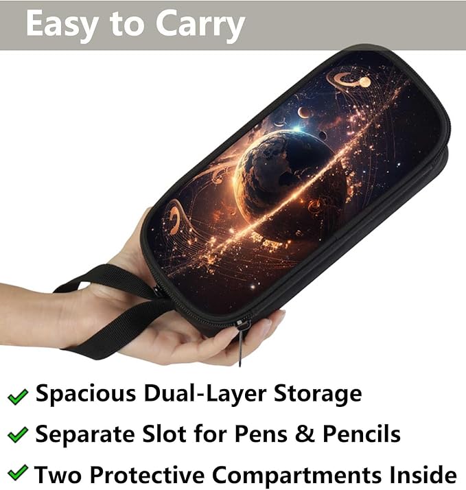 AnySmic Space Pencil Case for Boys and Girls, Large Galaxy Pencil Pouch or Pen Bag for Kids, Polyester Big Capacity Pen Case with 2 Compartments, Double Zipper Organizer, Gifts for School Student
