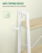 Hzuaneri Ladder Shelf, Bookshelf Bookcase, Freestanding Corner Storage Shelve with 2 Hooks for Home Office, Living Room, Kitchen, Bedroom, Industrial, 11.8" D x 13.4" W x 47.2" H, White Oak and White
