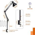 LED Desk Lamp Dimmable with Clamp, Eye-Caring Clip on Lights for Home Office, 3 Adjustable Color Temperature,Extra Tall Metal Swing Arm, High Intensity Clamp w/A19 E26 Bulb for Working Reading