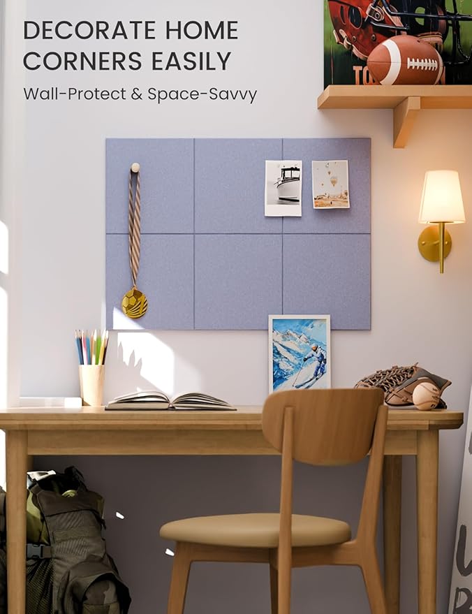 Fluxynara Felt Bulletin Board Tiles -28"x18" Cork Board Alternative for Office Decor, Push Pin Board Wall Organizer 6-Pack -Soft Periwinkle