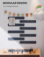 Fluxynara Cork Board Alternative Felt Strip Board 8-Pack 13"x2", Office Pin Board with 50 Push Pins, Adhesive Install for Bedroom Door & Home Office(Deep Charcoal Blue)