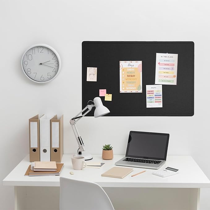 Lightomorrow Bulletin Board, 36 x 24 inches Felt Board - Decorative Pin Board, Cork Board Alternative for Wall, 3' x 2' Foldable Self-Adhesive Vision Board Prayer Board with 20 Pushpins - Black