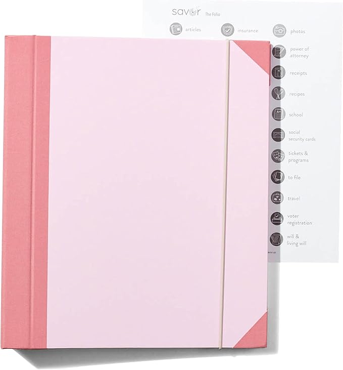 Savor | The Folio™ Document Organizer 2025 Edition | Premium Life Binder Acid-Free Custom Dyed Cloth-Bound Accordion Organizer w/ 10 Expandable Pockets | File Folders for Home Organization (Pink)
