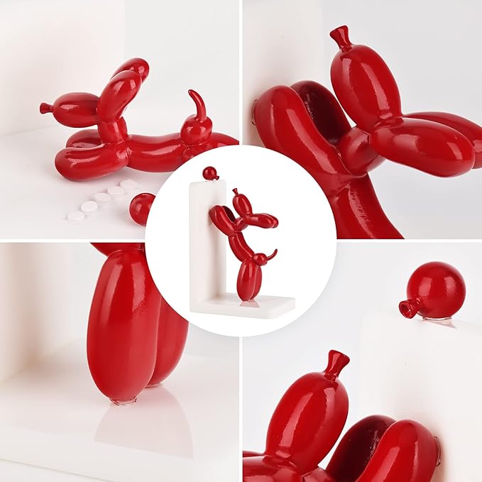 ZHANYUN Resin Balloon Dog Book Ends Decorative，Balloon Dog Bookends Animal Bookends，Animal Book Ends for Kids Books，Cute Bookends Unique Book Ends Book Stopper Book Holder for Shelf Office Home Decor