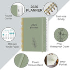 2026 Planner - Planner 2026 from January 2026 to December 2026 with 12 Monthly Tabs, Flexible Cover, Inner Pocket, 8.5" x 11", Green