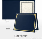 LUXPaper 9.5" x 12" Certificate Holders | Nautical Blue Linen | Embossed Gold Foil Border | 100lb. Cover | 25 Qty